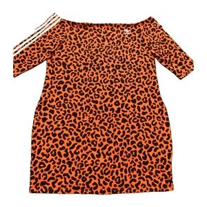 Adidas Originals‎ Rich Mnisi Womens 3X Leopard Print Bodycon Dress  Off Shoulde